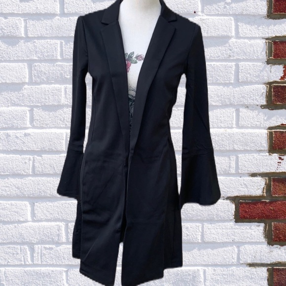 BLACK LONG LINE OPEN STYLE BLAZER JACKET - Picture 4 of 9